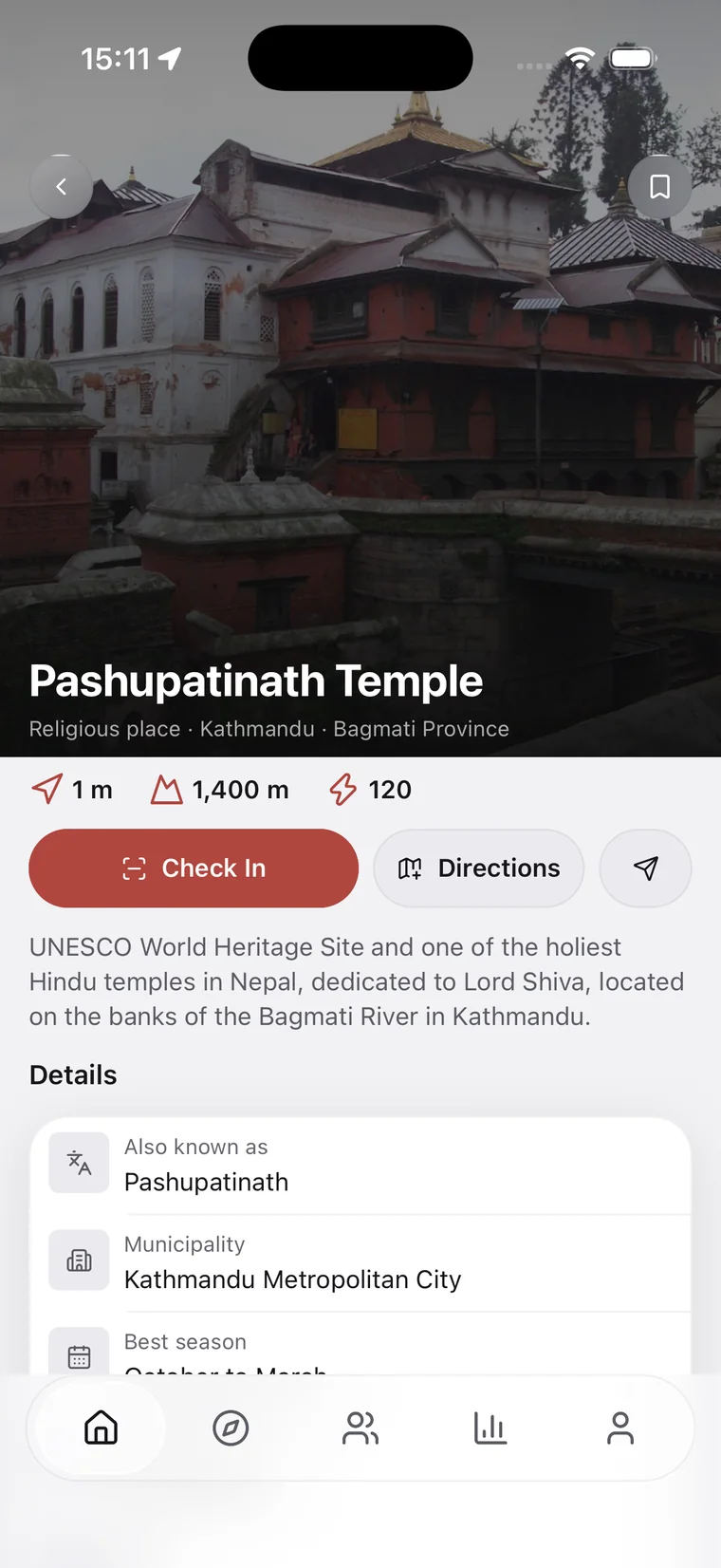 A place page with the Check In button